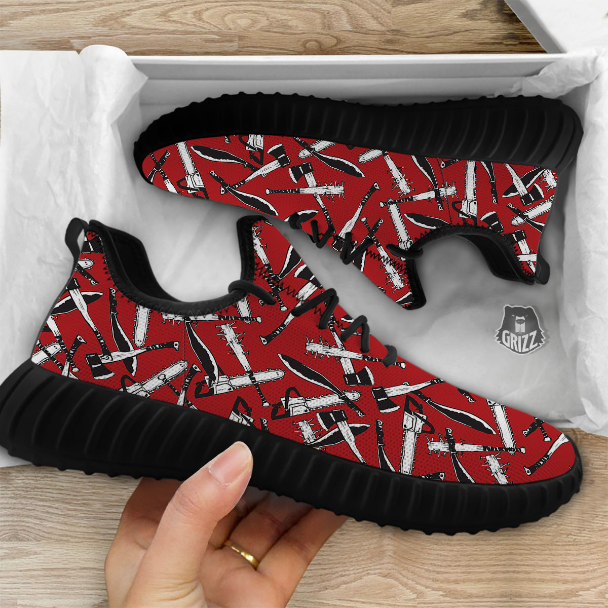 Zombie Killer Weapon Print Pattern Black Walking Shoes-grizzshop