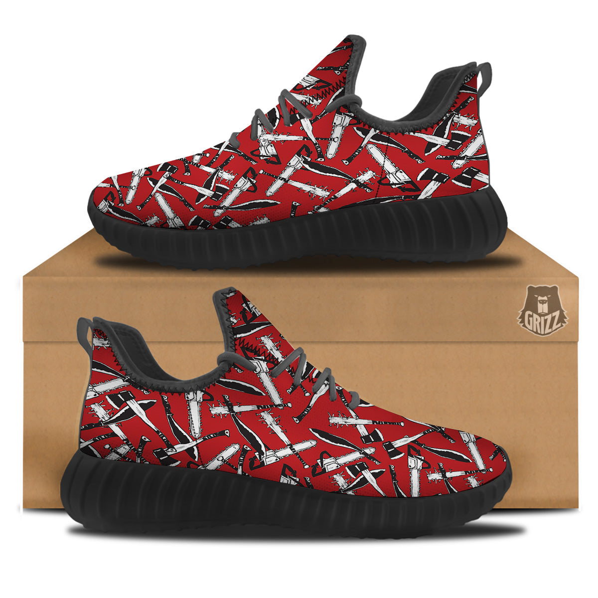 Zombie Killer Weapon Print Pattern Black Walking Shoes-grizzshop