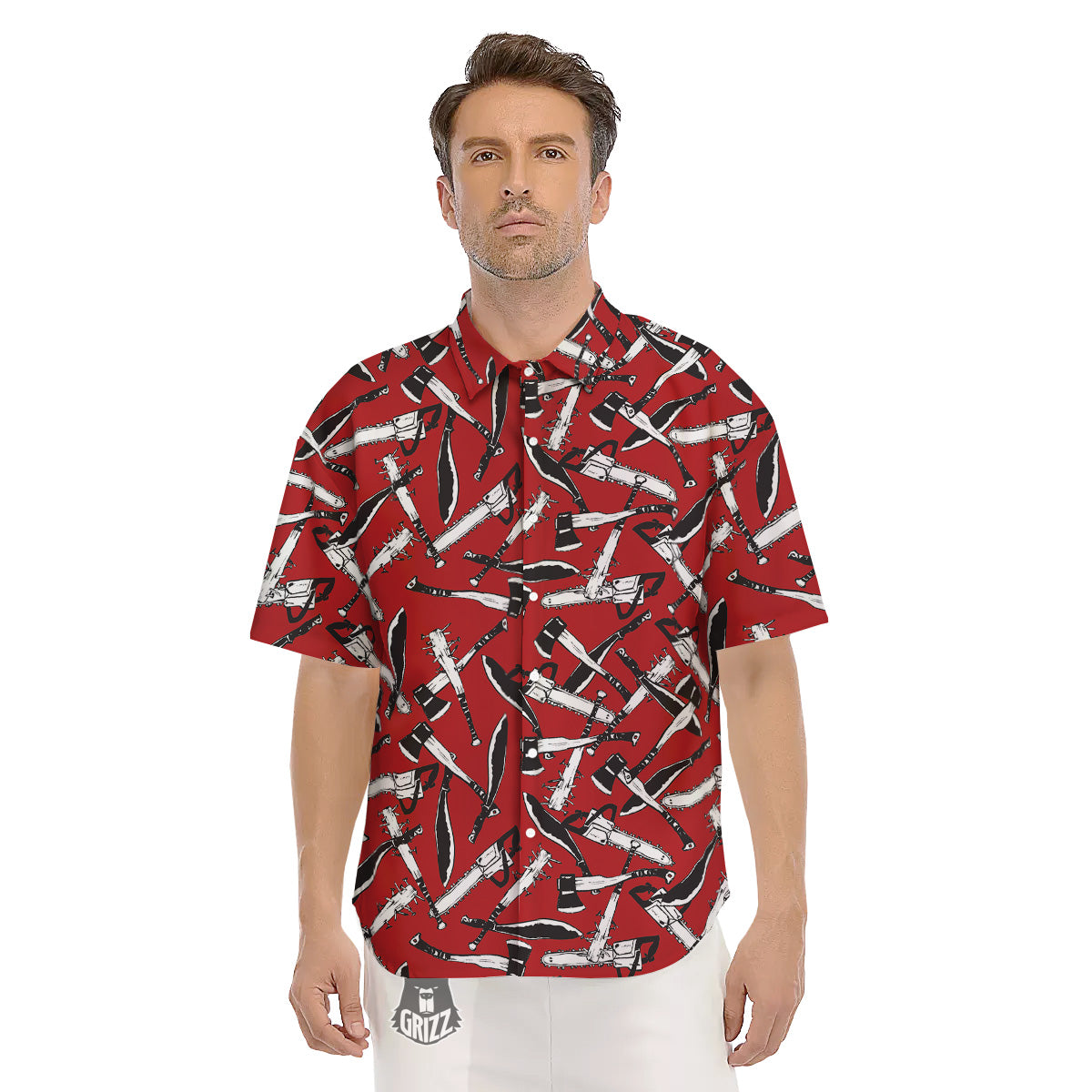 Zombie Killer Weapon Print Pattern Men's Short Sleeve Shirts-grizzshop