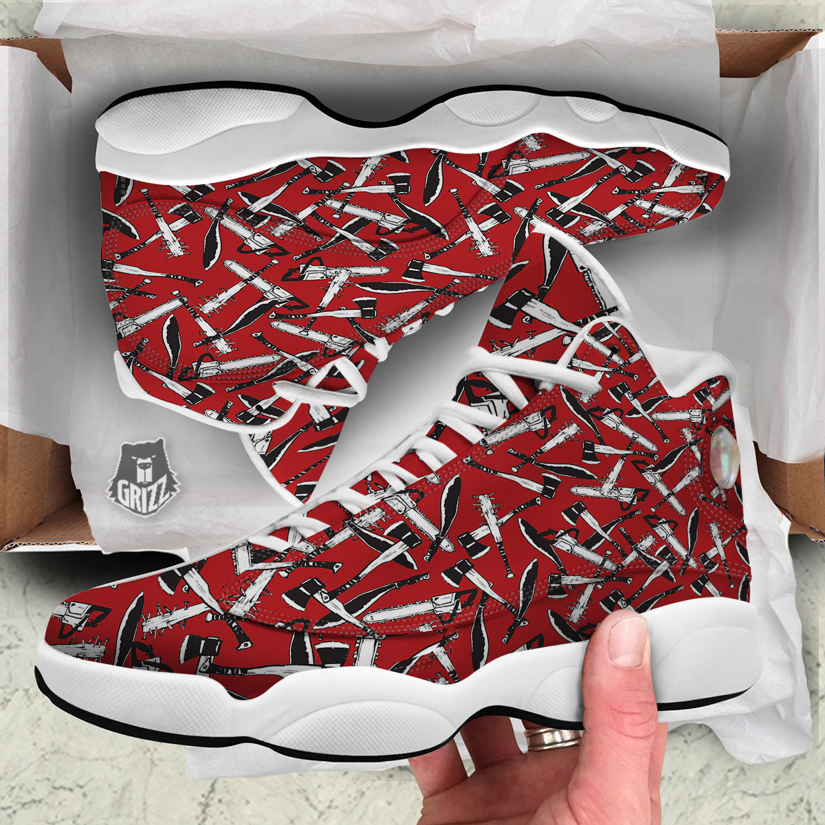 Zombie Killer Weapon Print Pattern White Basketball Shoes-grizzshop