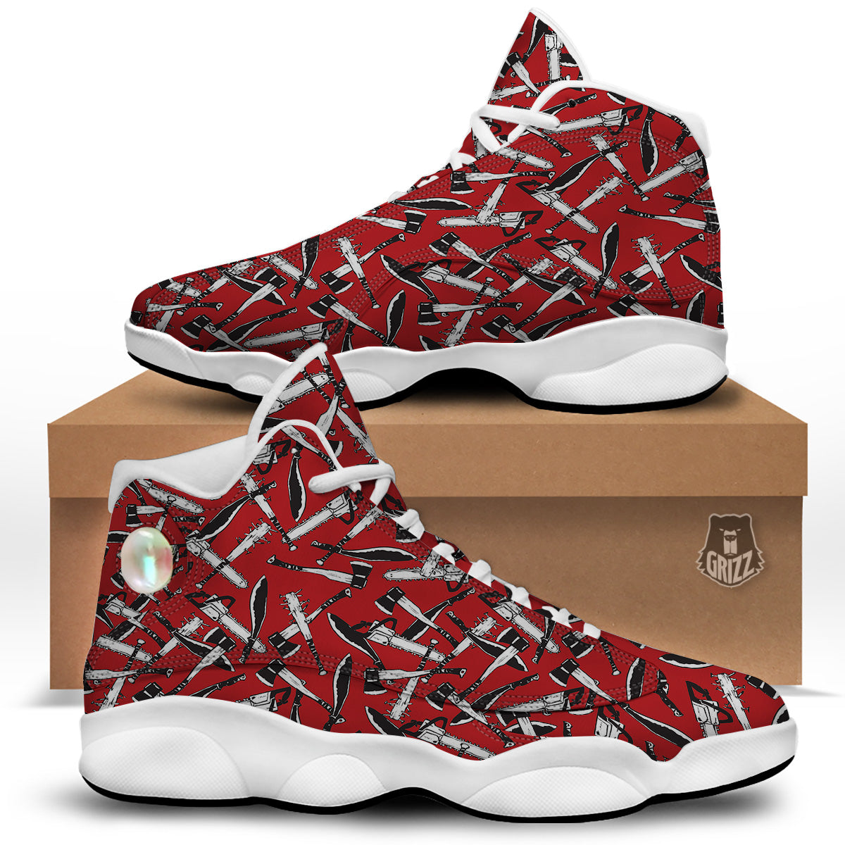 Zombie Killer Weapon Print Pattern White Basketball Shoes-grizzshop