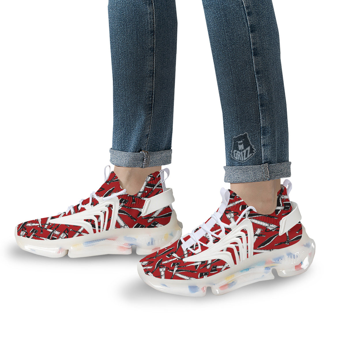 Zombie Killer Weapon Print Pattern White Gym Shoes-grizzshop