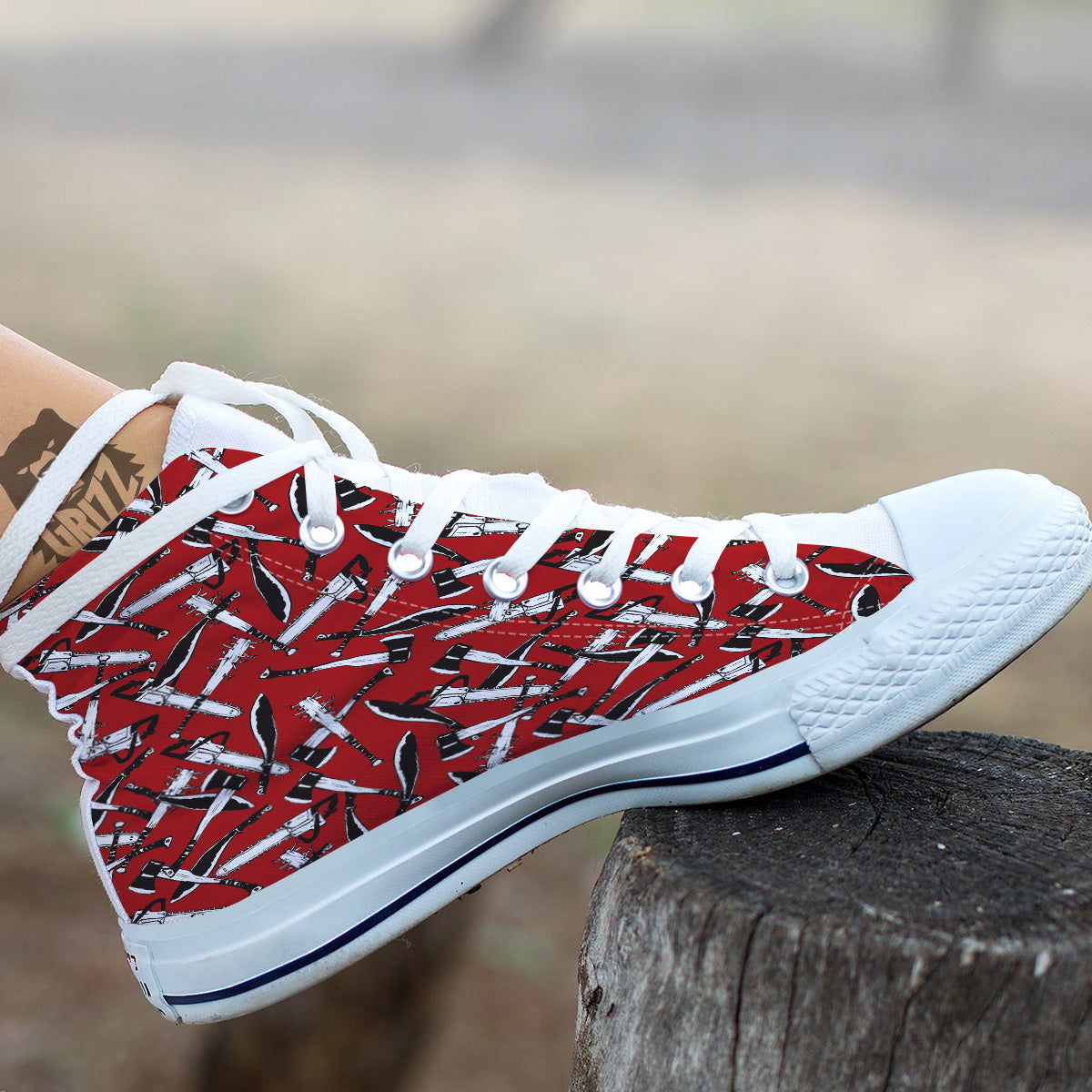 Zombie Killer Weapon Print Pattern White High Top Shoes-grizzshop