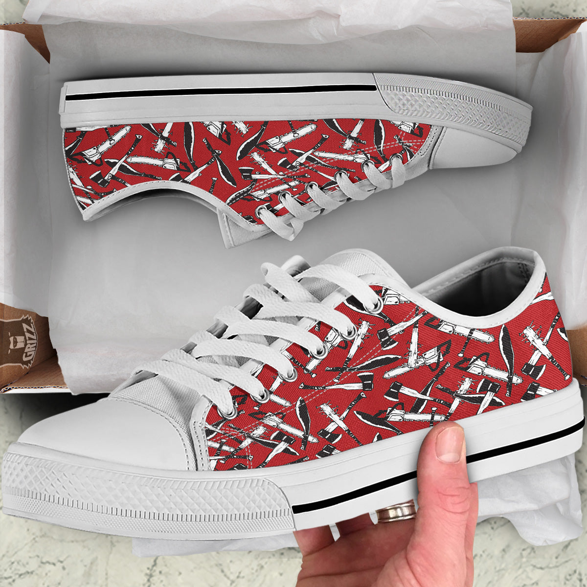 Zombie Killer Weapon Print Pattern White Low Top Shoes-grizzshop