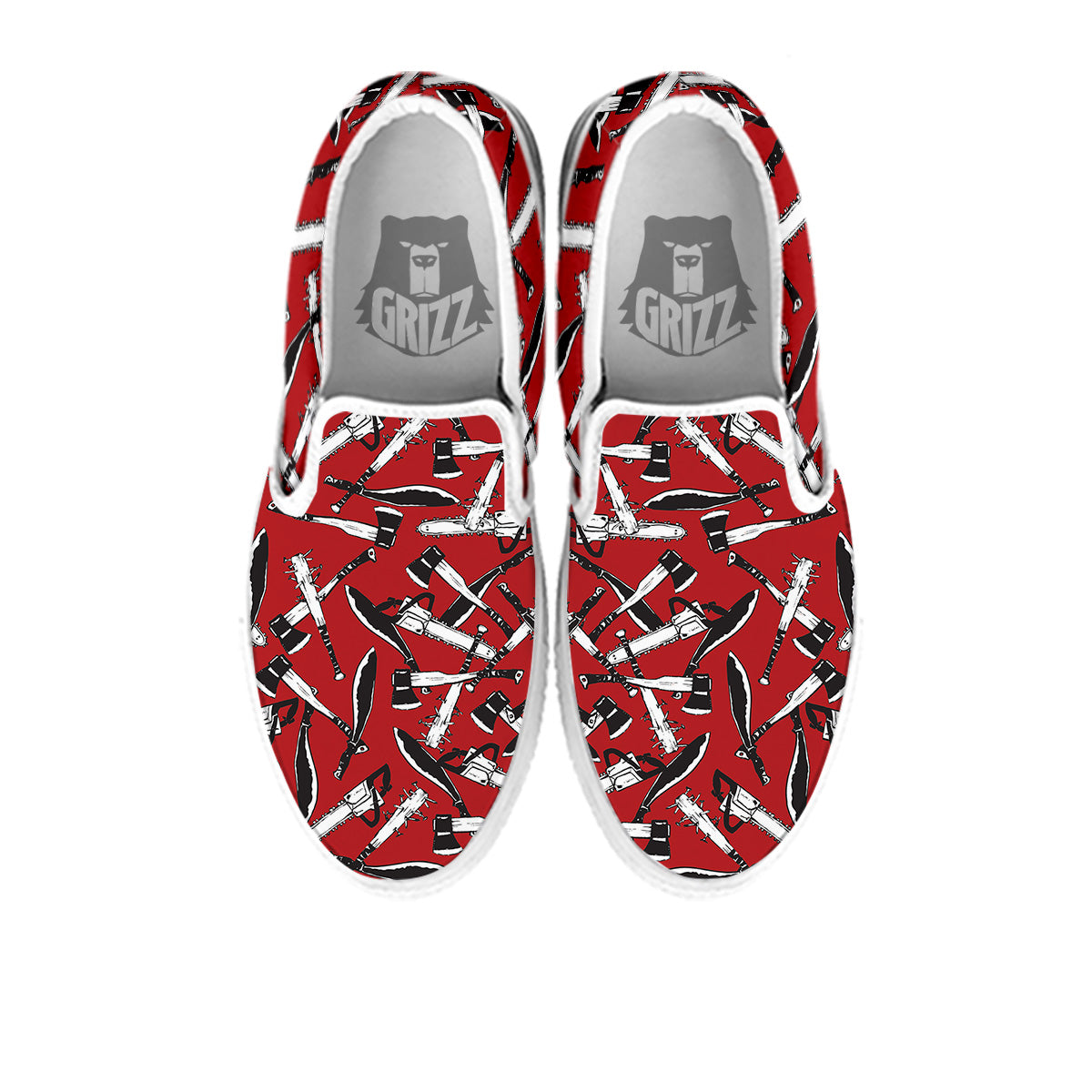 Zombie Killer Weapon Print Pattern White Slip On Shoes-grizzshop