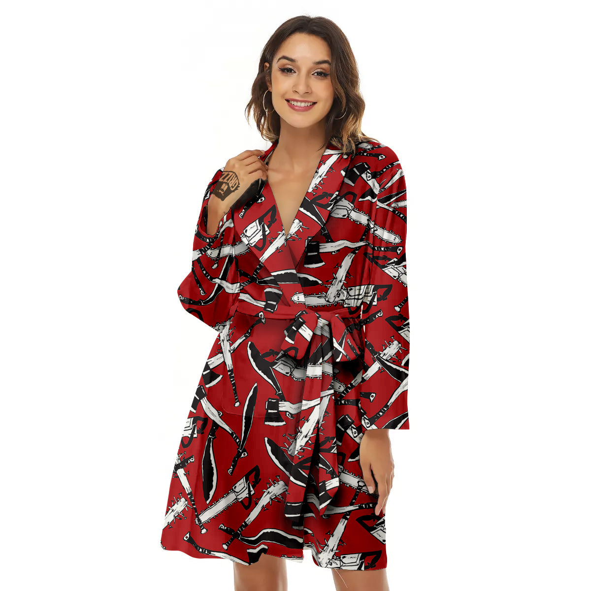 Zombie Killer Weapon Print Pattern Women's Robe-grizzshop
