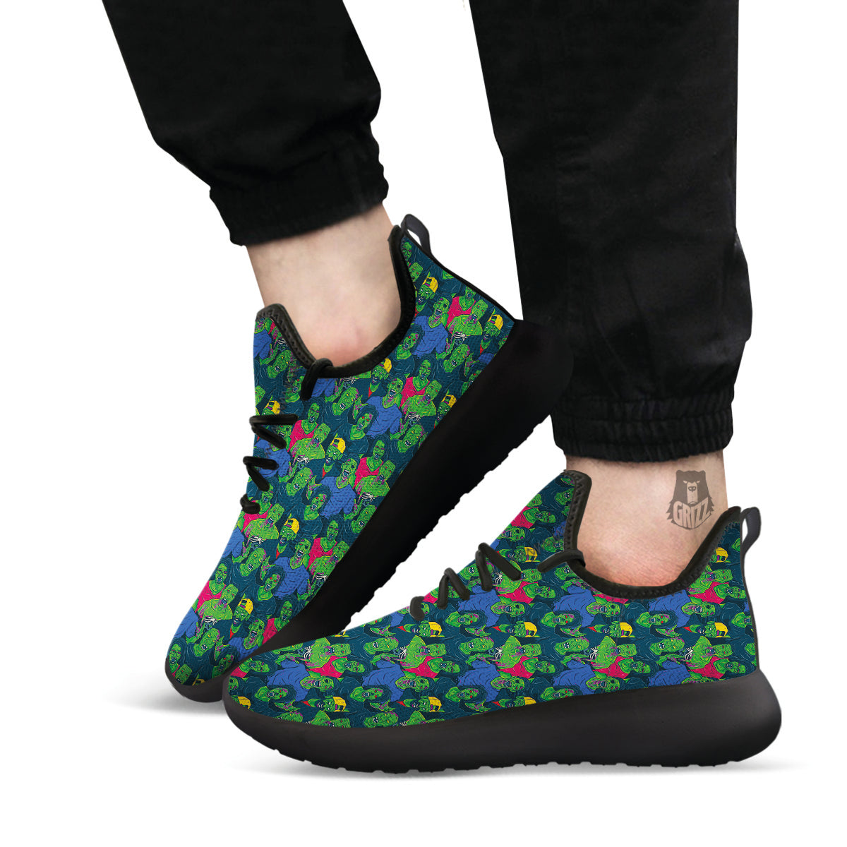 Zombie Print Pattern Black Athletic Shoes-grizzshop