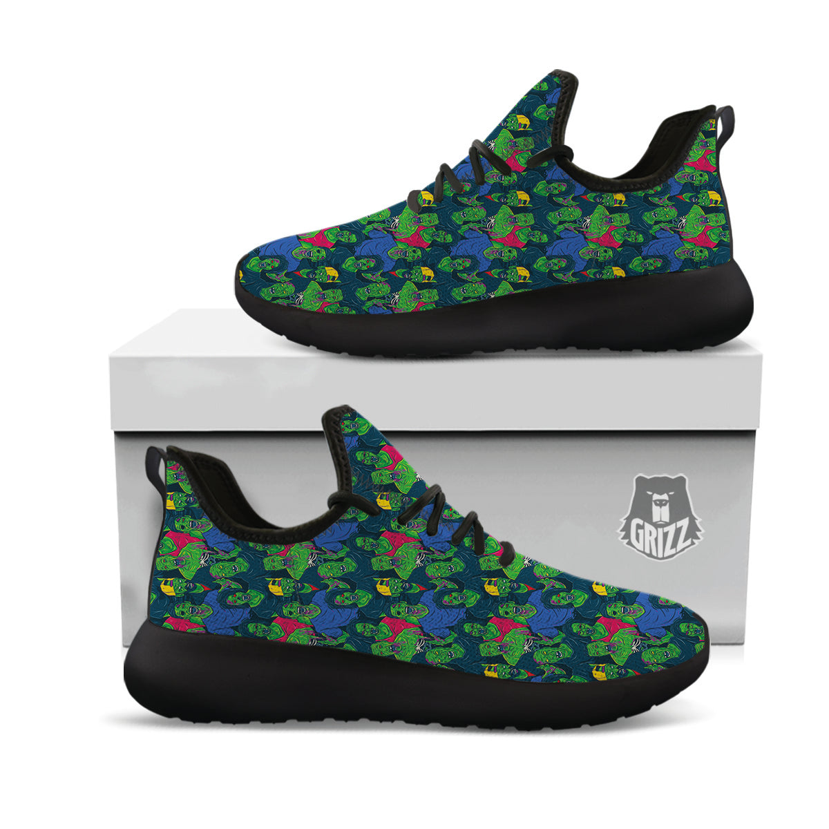Zombie Print Pattern Black Athletic Shoes-grizzshop