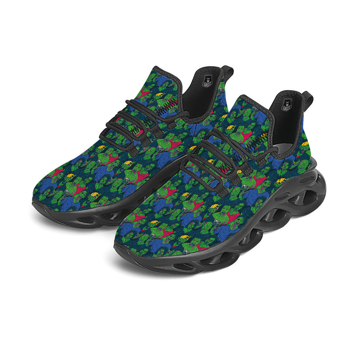 Zombie Print Pattern Black Running Shoes-grizzshop