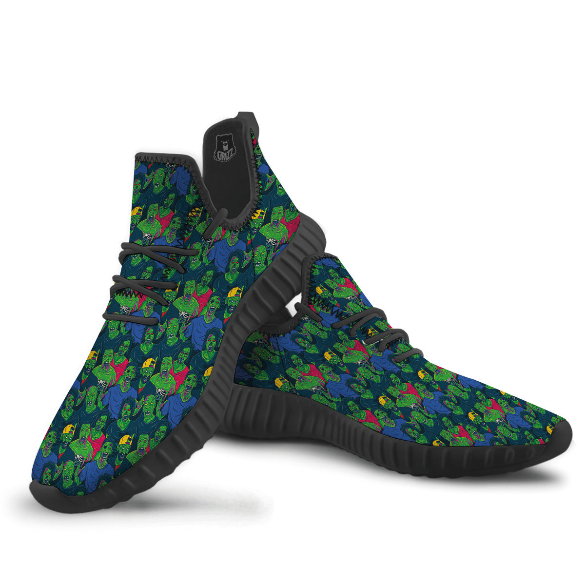Zombie Print Pattern Black Walking Shoes-grizzshop