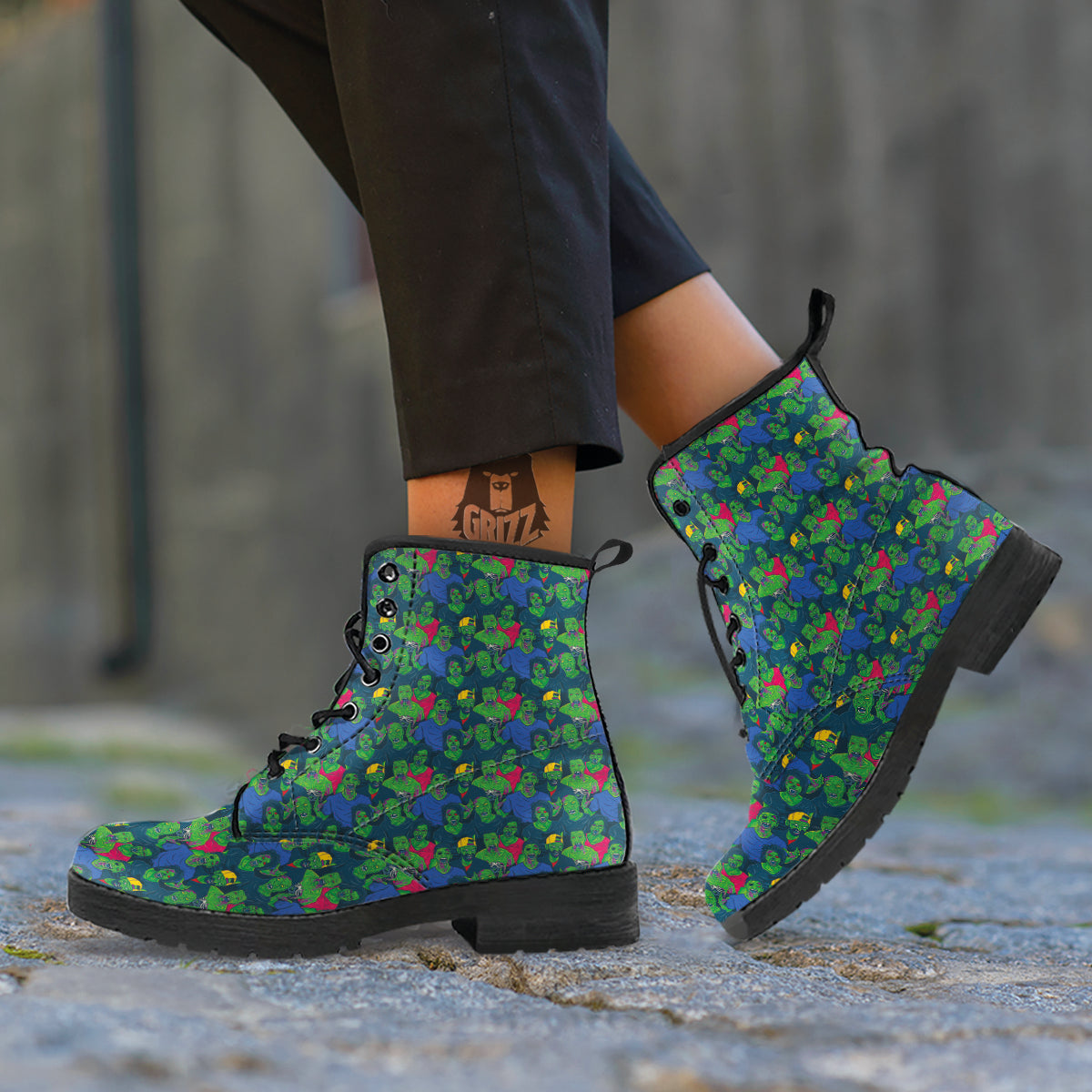 Zombie Print Pattern Leather Boots-grizzshop