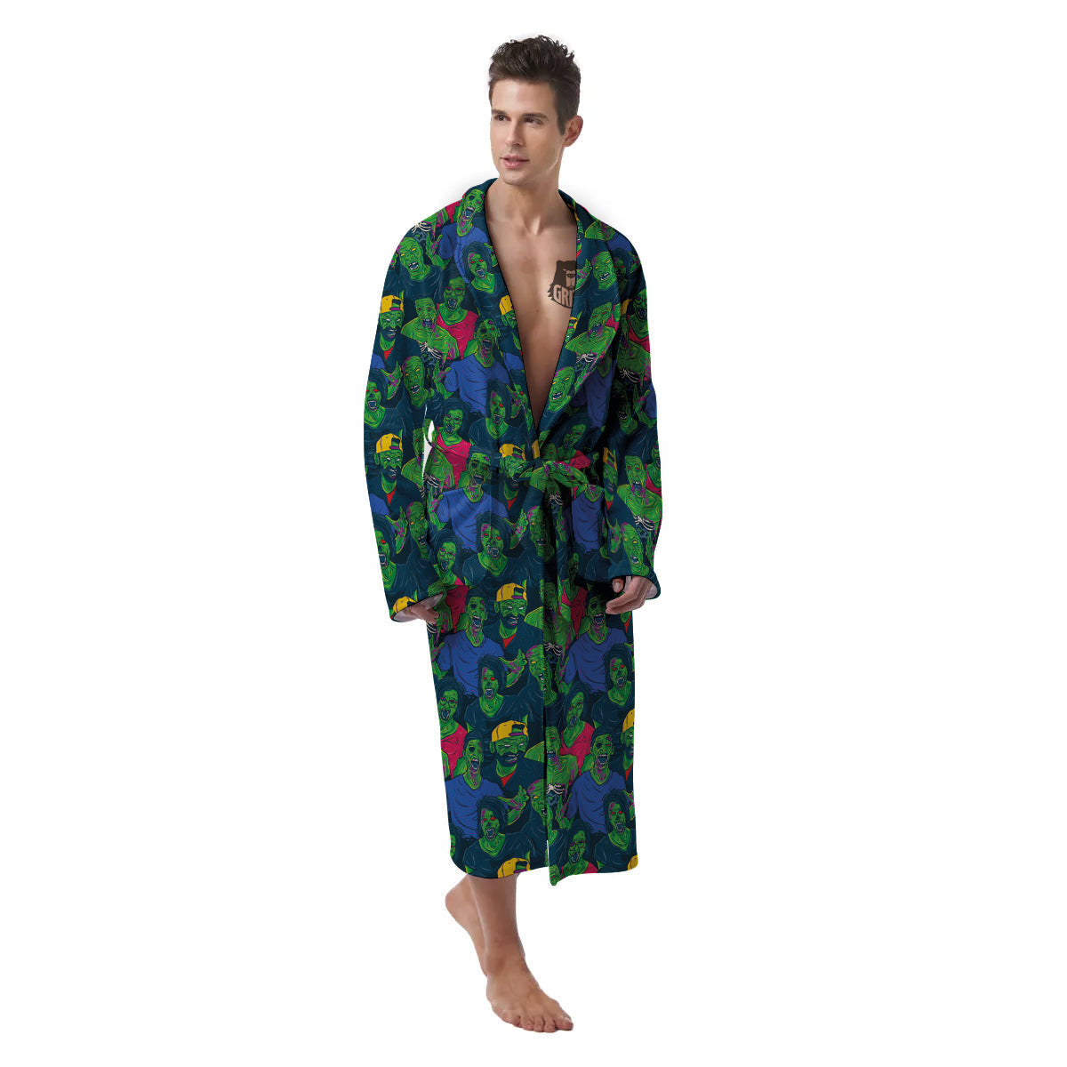 Zombie Print Pattern Men's Robe-grizzshop