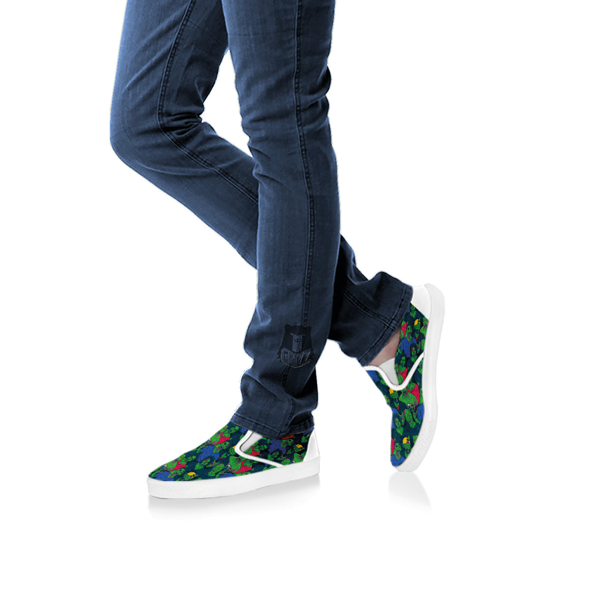 Zombie Print Pattern White Slip On Shoes-grizzshop