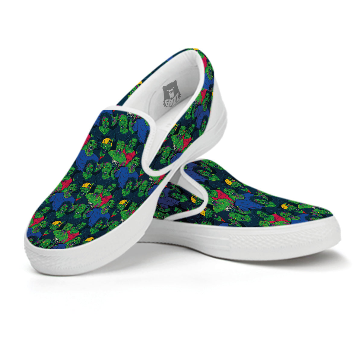 Zombie Print Pattern White Slip On Shoes-grizzshop
