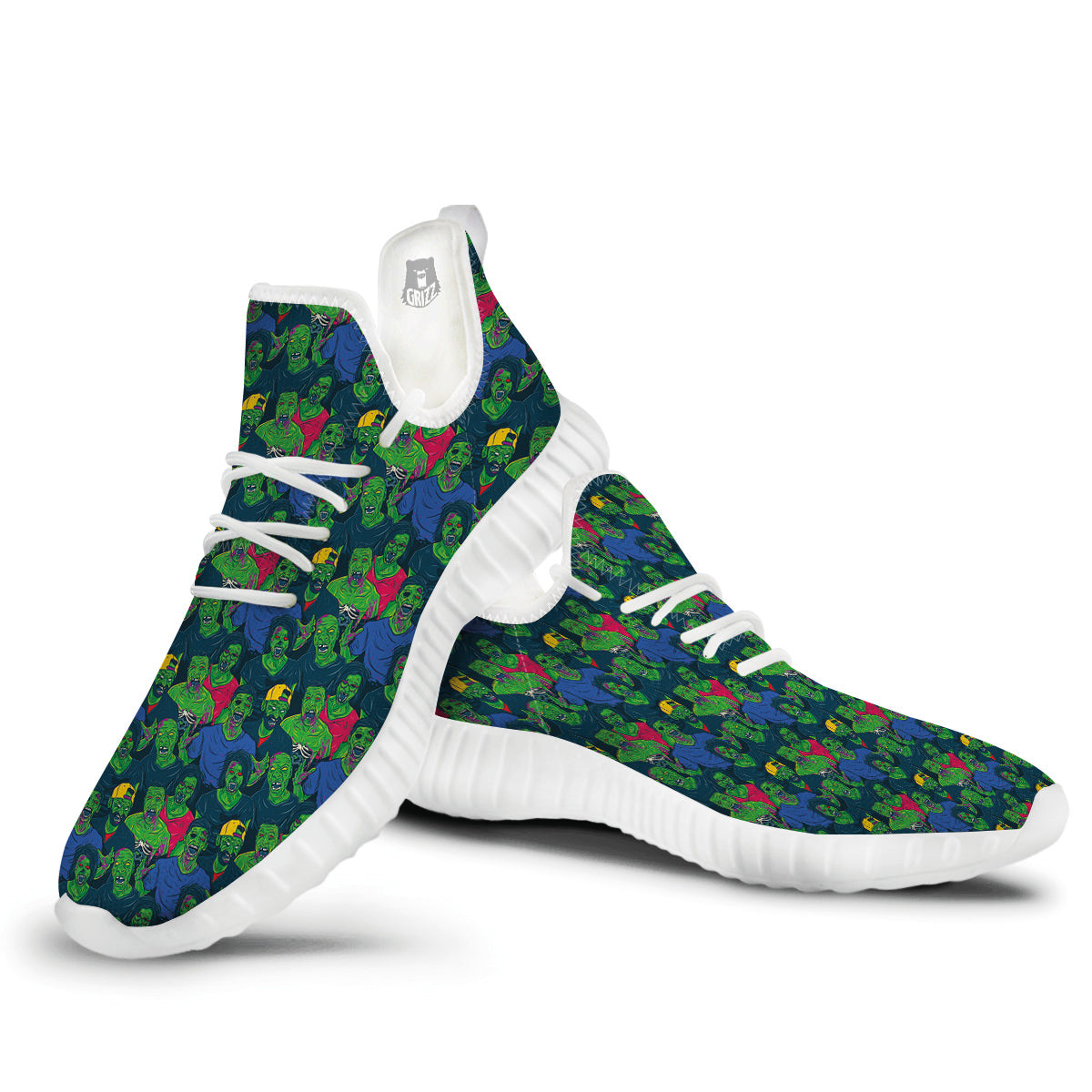 Zombie Print Pattern White Walking Shoes-grizzshop