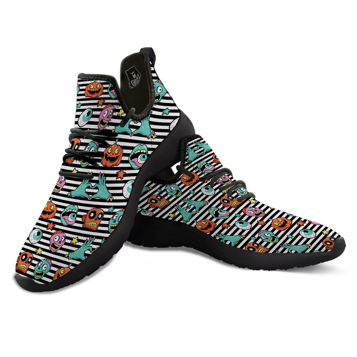 Zombie Striped Halloween Print Pattern Black Athletic Shoes-grizzshop
