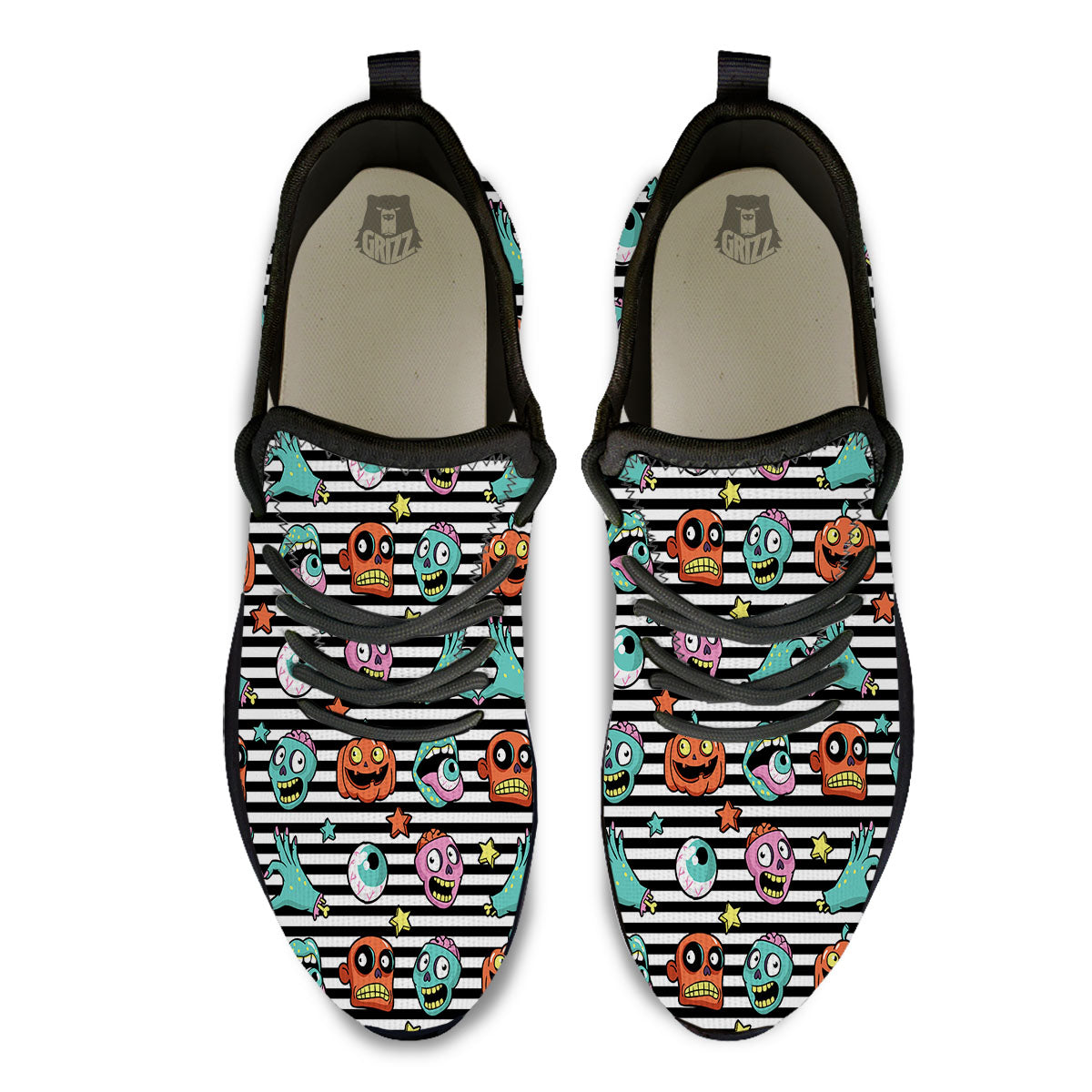 Zombie Striped Halloween Print Pattern Black Athletic Shoes-grizzshop