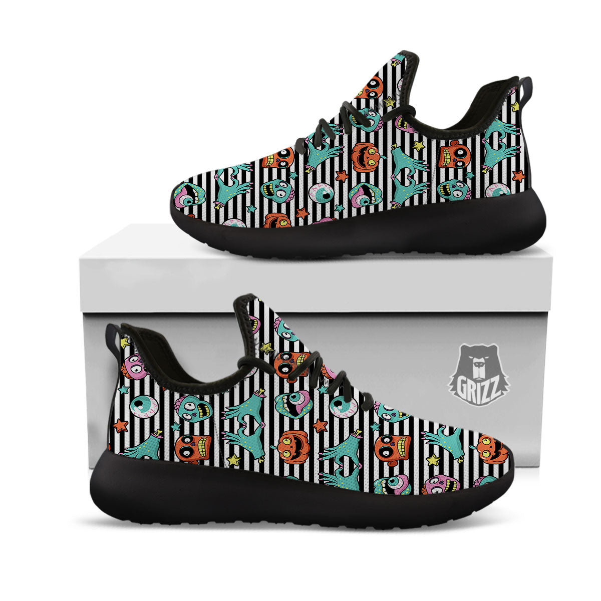 Zombie Striped Halloween Print Pattern Black Athletic Shoes-grizzshop