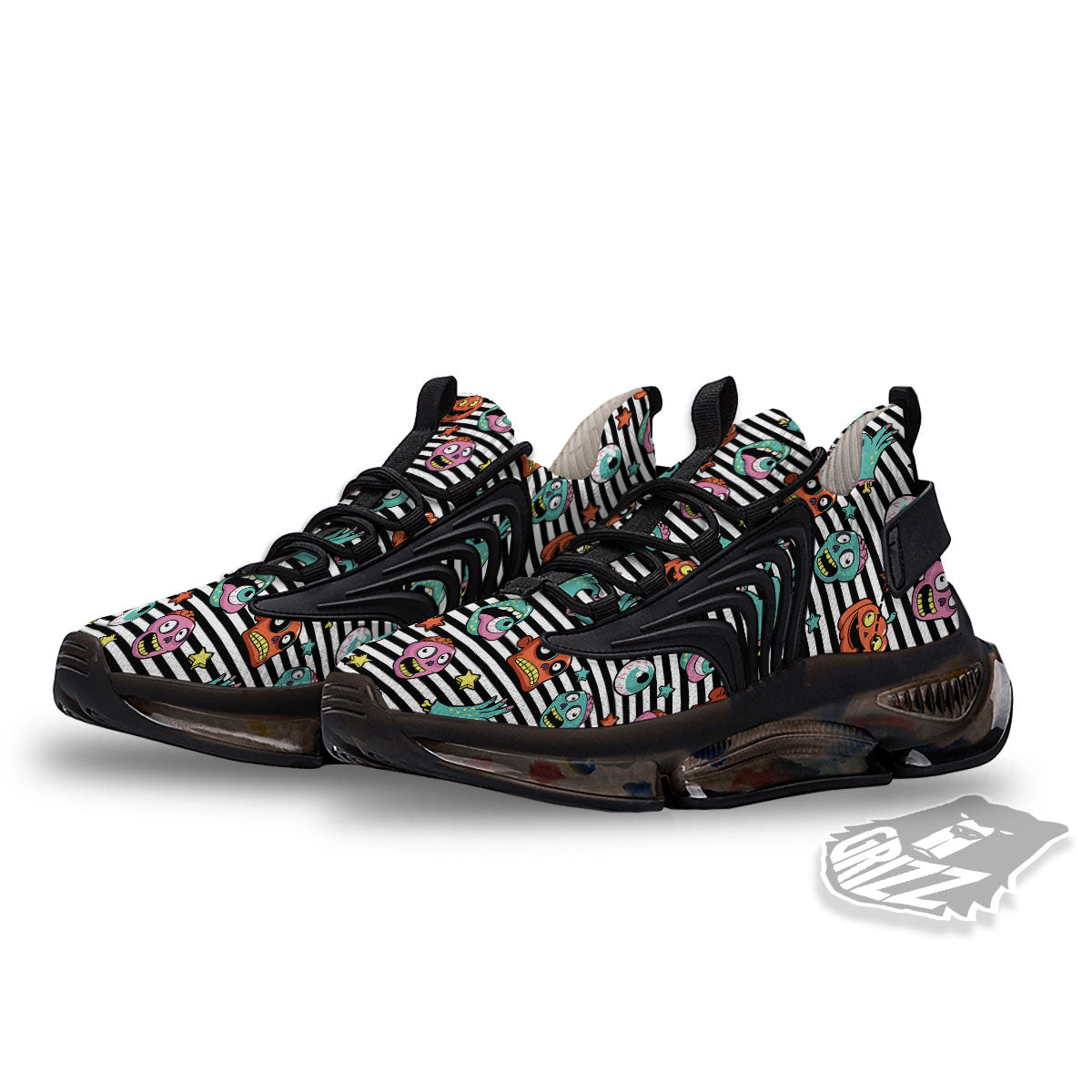 Zombie Striped Halloween Print Pattern Black Gym Shoes-grizzshop