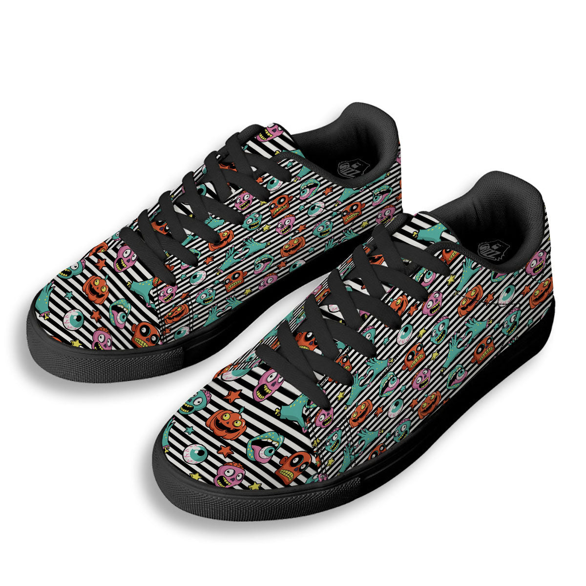 Zombie Striped Halloween Print Pattern Black Low Top Sneakers-grizzshop