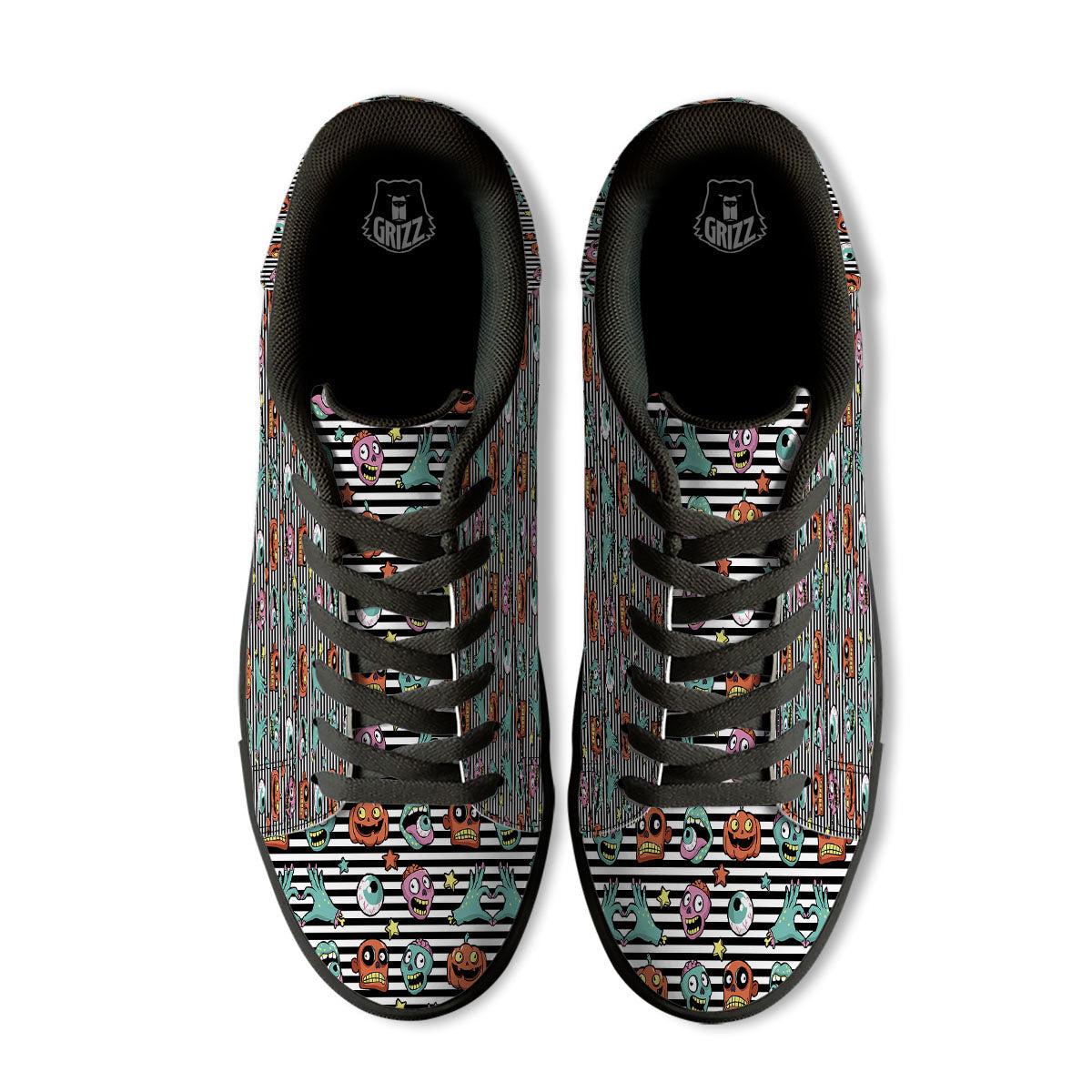 Zombie Striped Halloween Print Pattern Black Low Top Sneakers-grizzshop