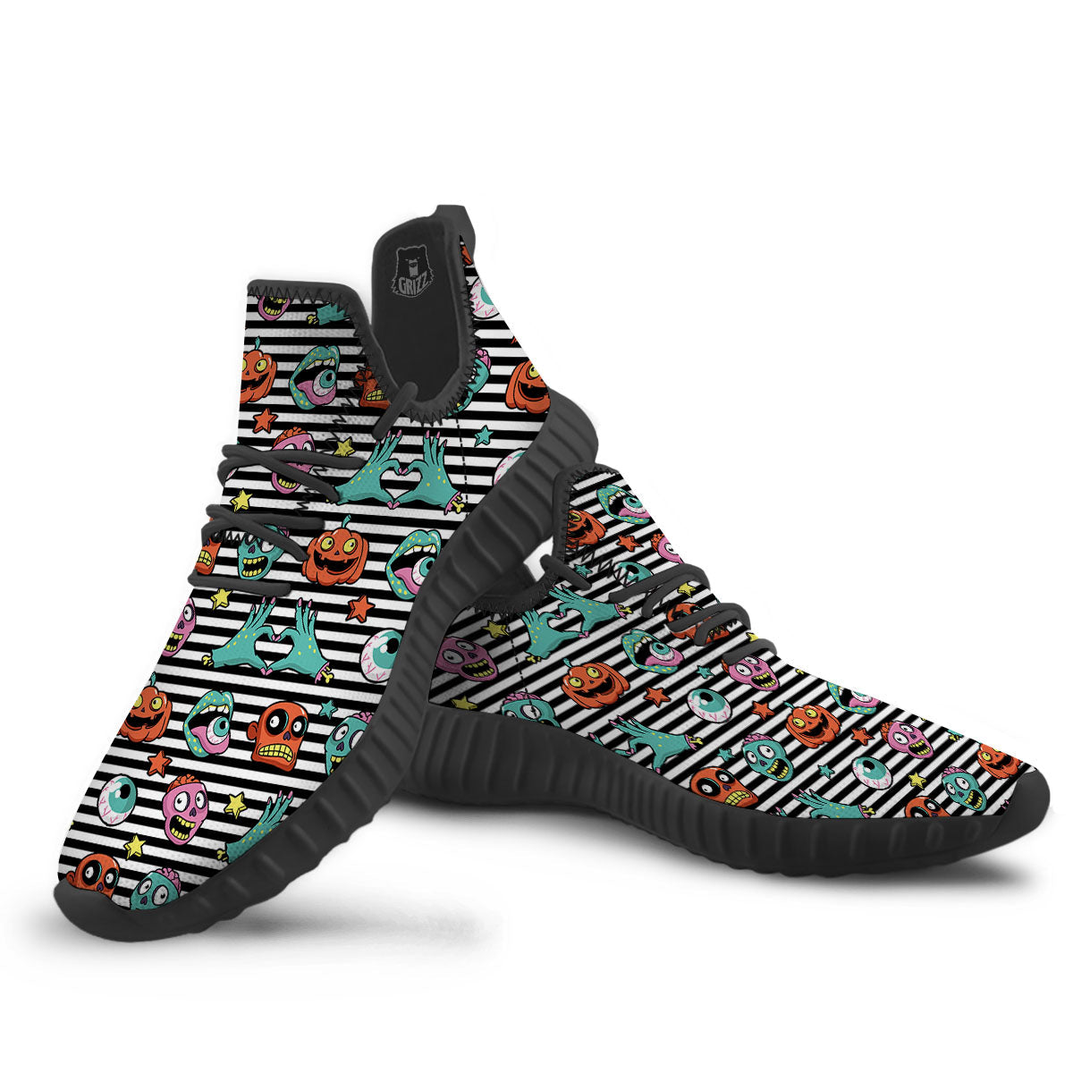 Zombie Striped Halloween Print Pattern Black Walking Shoes-grizzshop