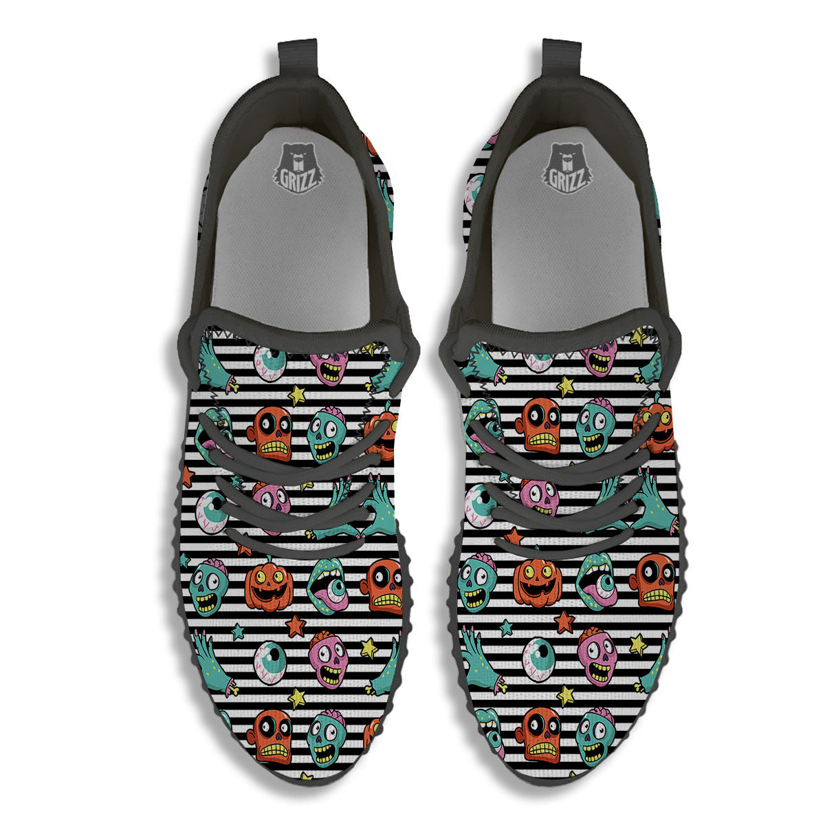 Zombie Striped Halloween Print Pattern Black Walking Shoes-grizzshop
