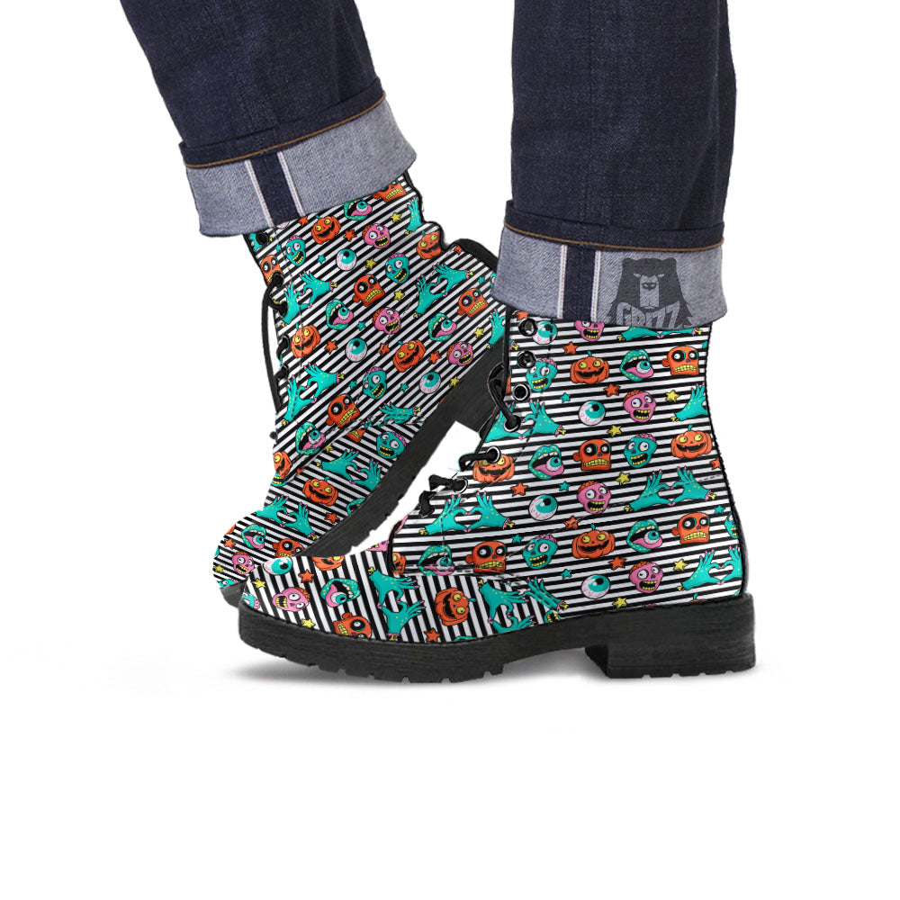 Zombie Striped Halloween Print Pattern Leather Boots-grizzshop