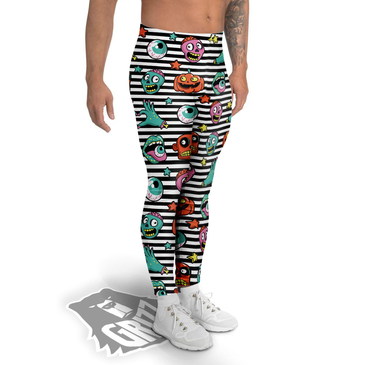 Zombie Striped Halloween Print Pattern Men's Leggings-grizzshop