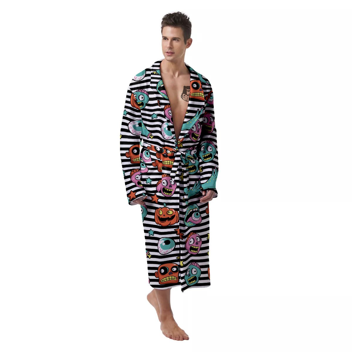 Zombie Striped Halloween Print Pattern Men's Robe-grizzshop