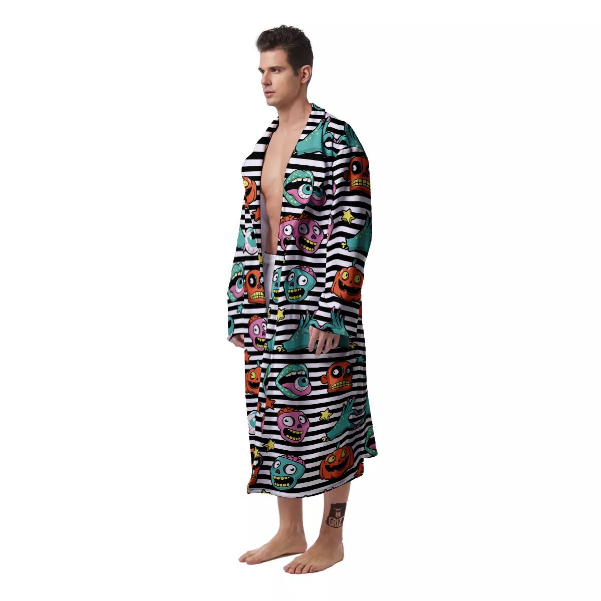 Zombie Striped Halloween Print Pattern Men's Robe-grizzshop