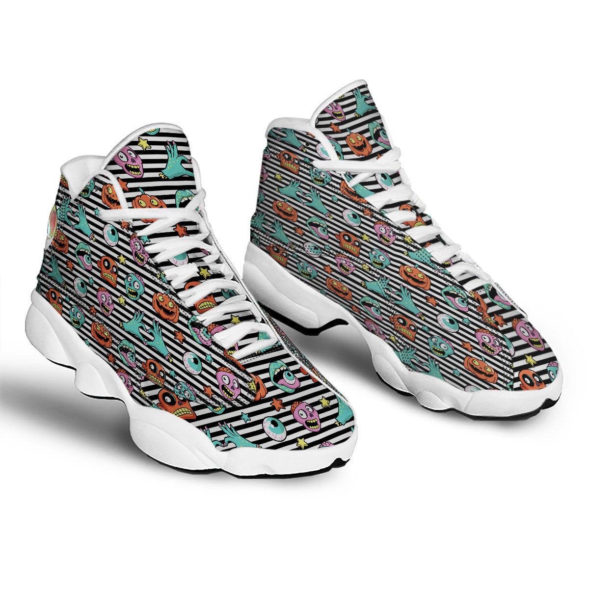 Zombie Striped Halloween Print Pattern White Basketball Shoes-grizzshop
