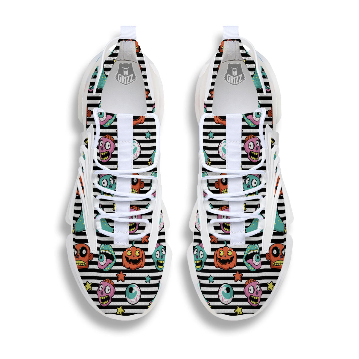 Zombie Striped Halloween Print Pattern White Gym Shoes-grizzshop