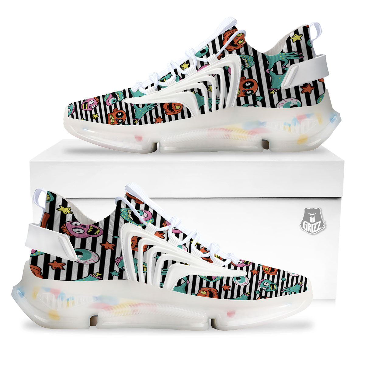 Zombie Striped Halloween Print Pattern White Gym Shoes-grizzshop