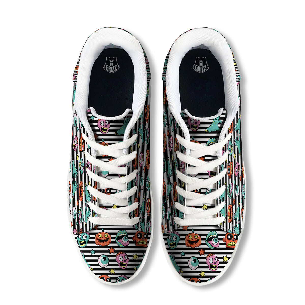 Zombie Striped Halloween Print Pattern White Low Top Sneakers-grizzshop