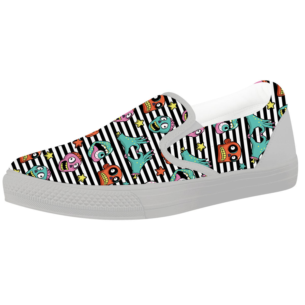 Zombie Striped Halloween Print Pattern White Slip On Shoes-grizzshop