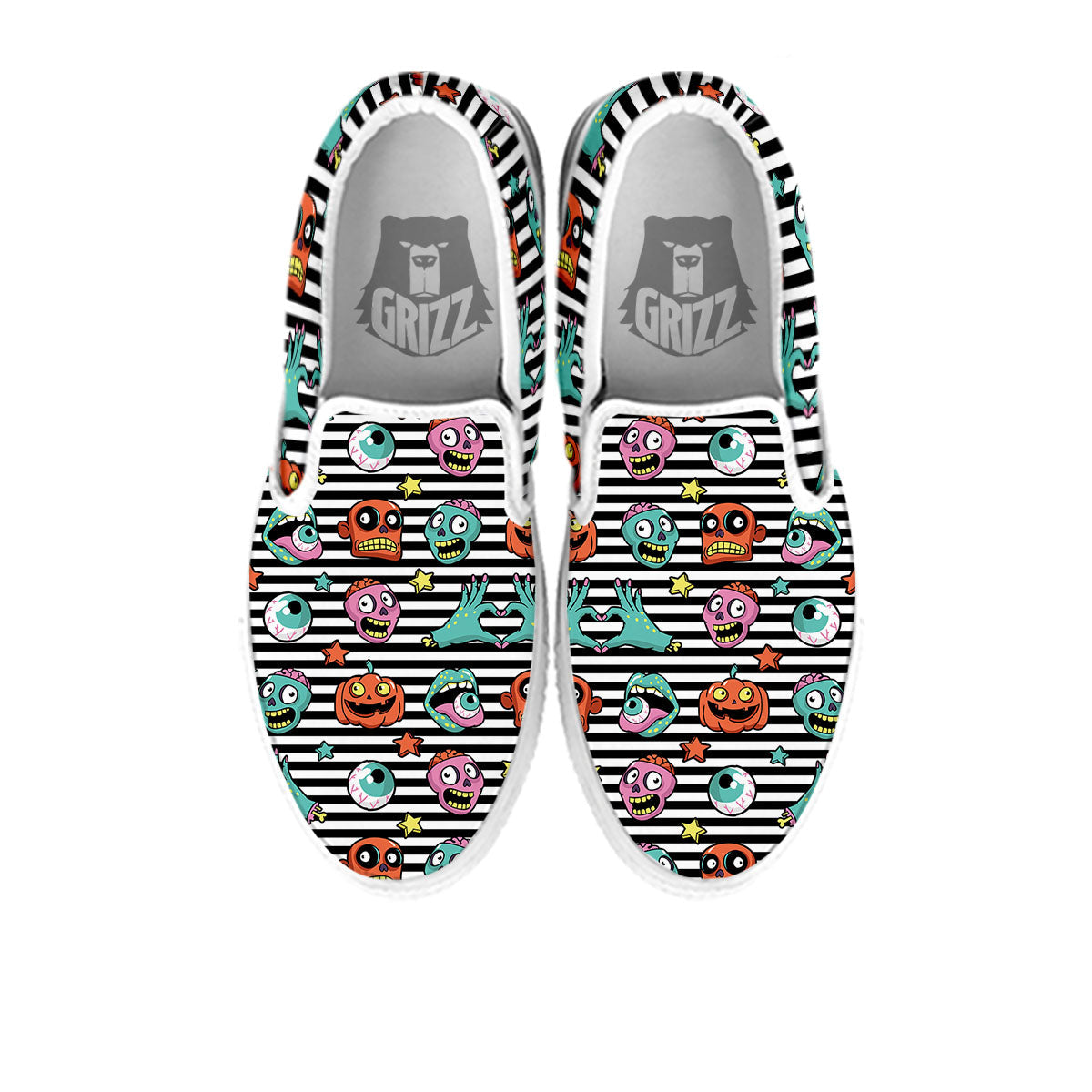 Zombie Striped Halloween Print Pattern White Slip On Shoes-grizzshop