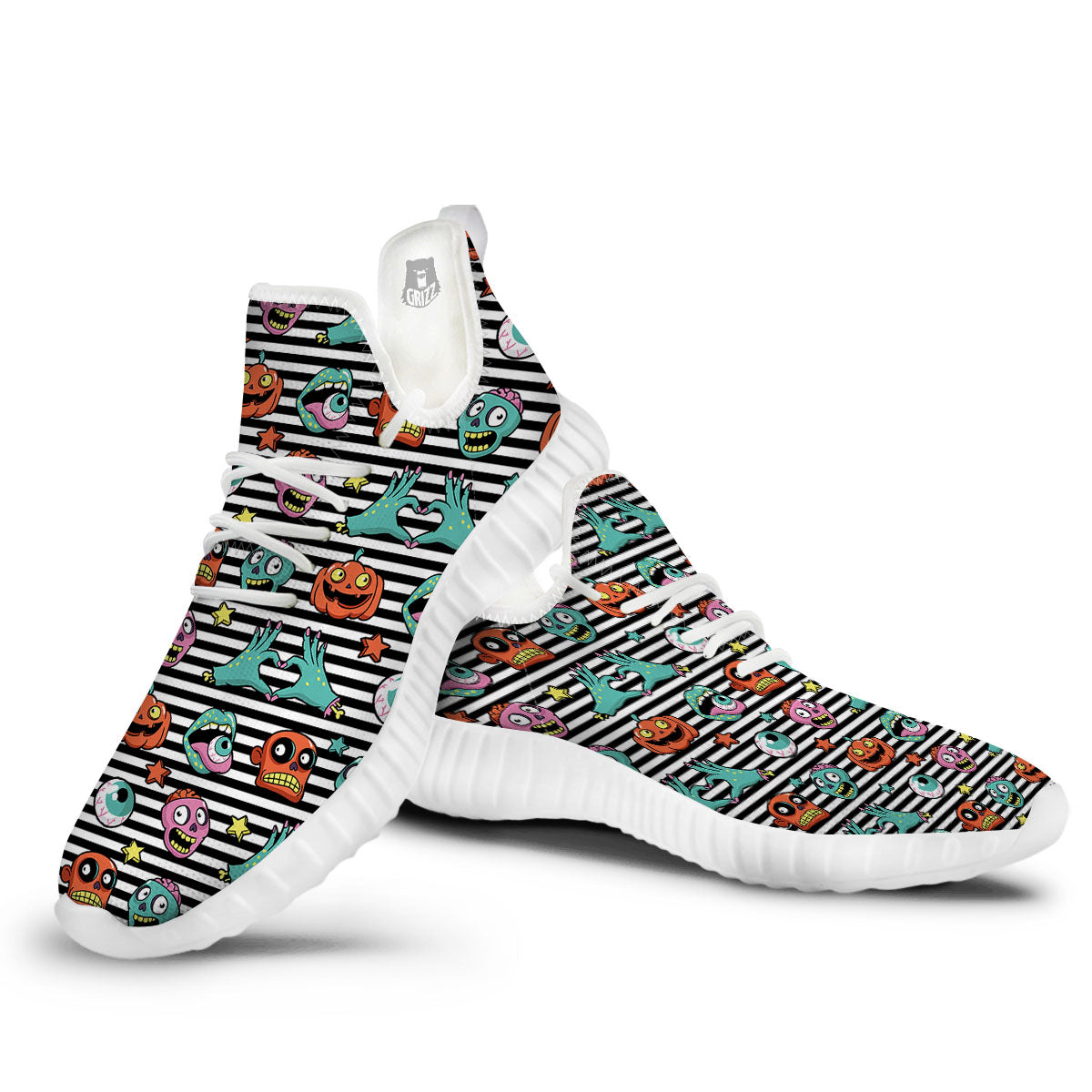 Zombie Striped Halloween Print Pattern White Walking Shoes-grizzshop