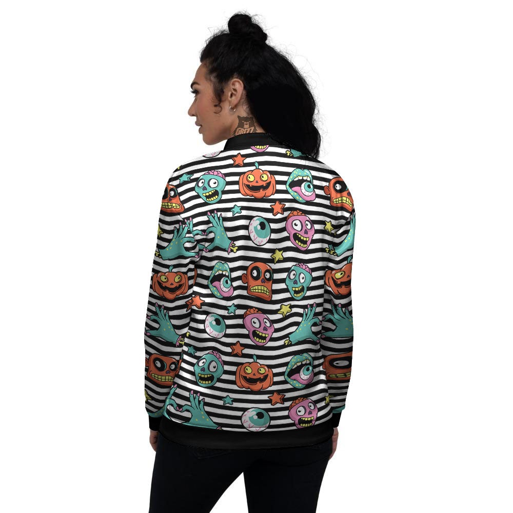 Zombie Striped Halloween Print Pattern Women's Bomber Jacket-grizzshop