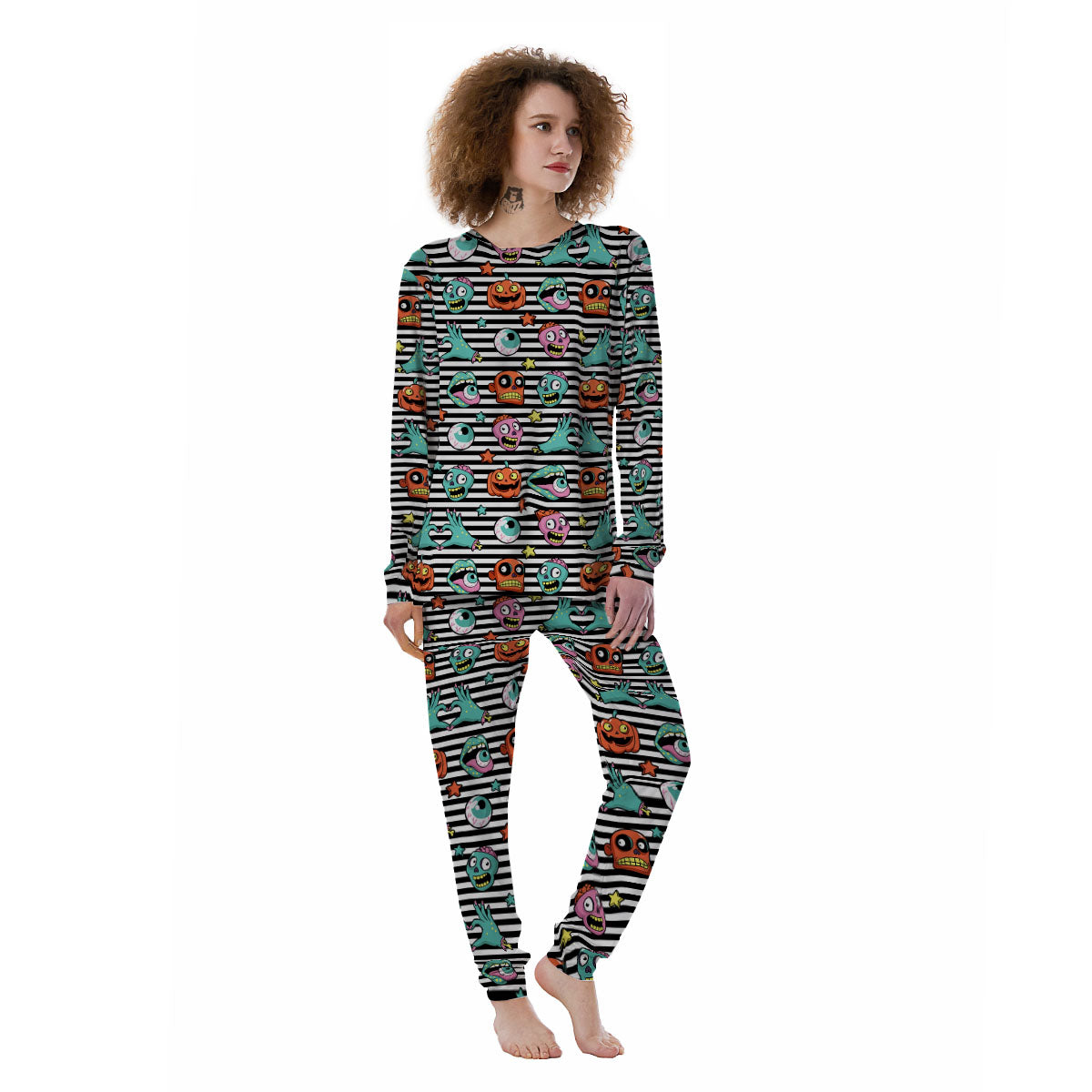 Zombie Striped Halloween Print Pattern Women's Pajamas-grizzshop