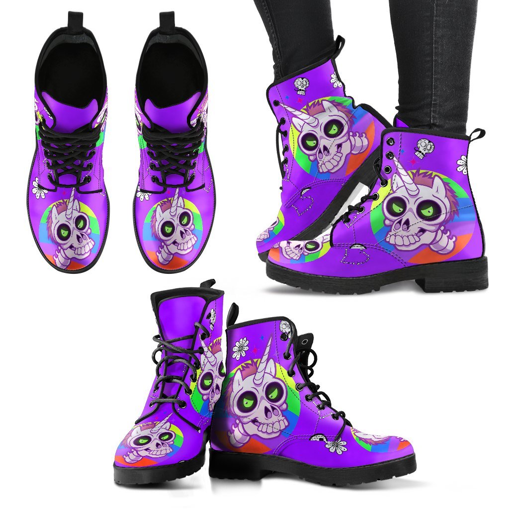 Zombie Unicorn Ladies Leather Look Boots-grizzshop