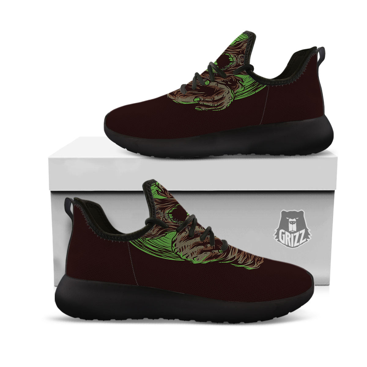 Zombie Walking Green Print Black Athletic Shoes-grizzshop