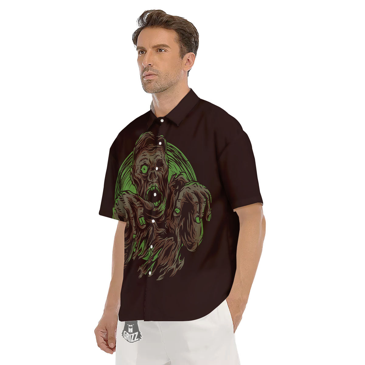 Zombie Walking Green Print Men's Short Sleeve Shirts-grizzshop