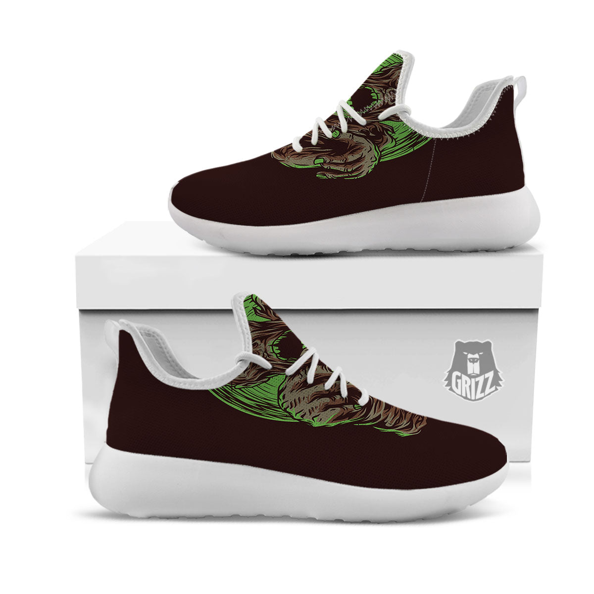 Zombie Walking Green Print White Athletic Shoes-grizzshop