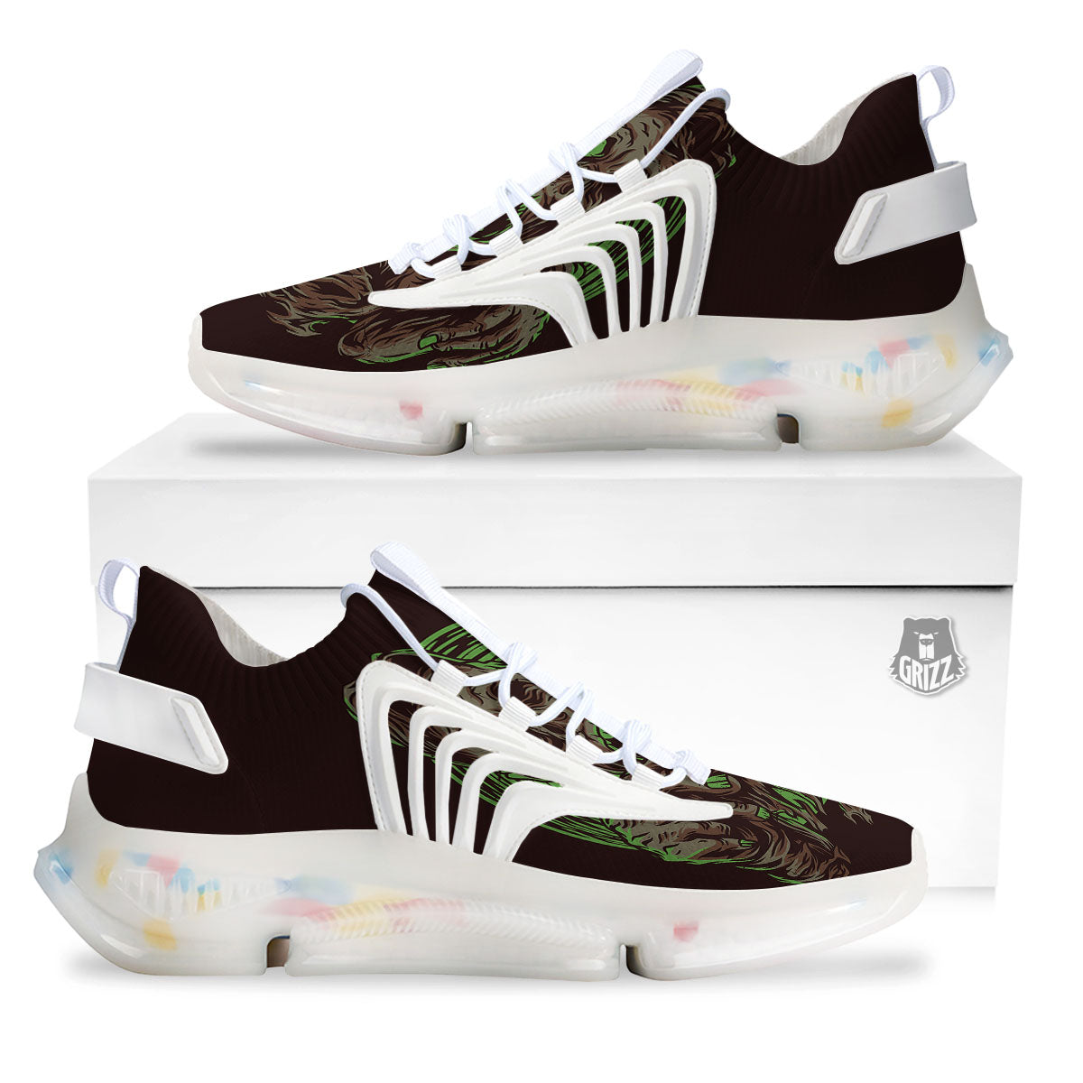 Zombie Walking Green Print White Gym Shoes-grizzshop
