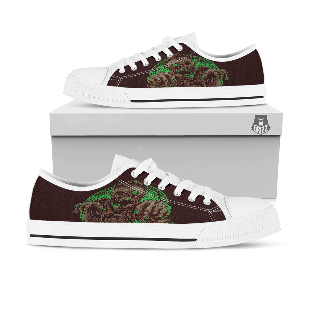 Zombie Walking Green Print White Low Top Shoes-grizzshop