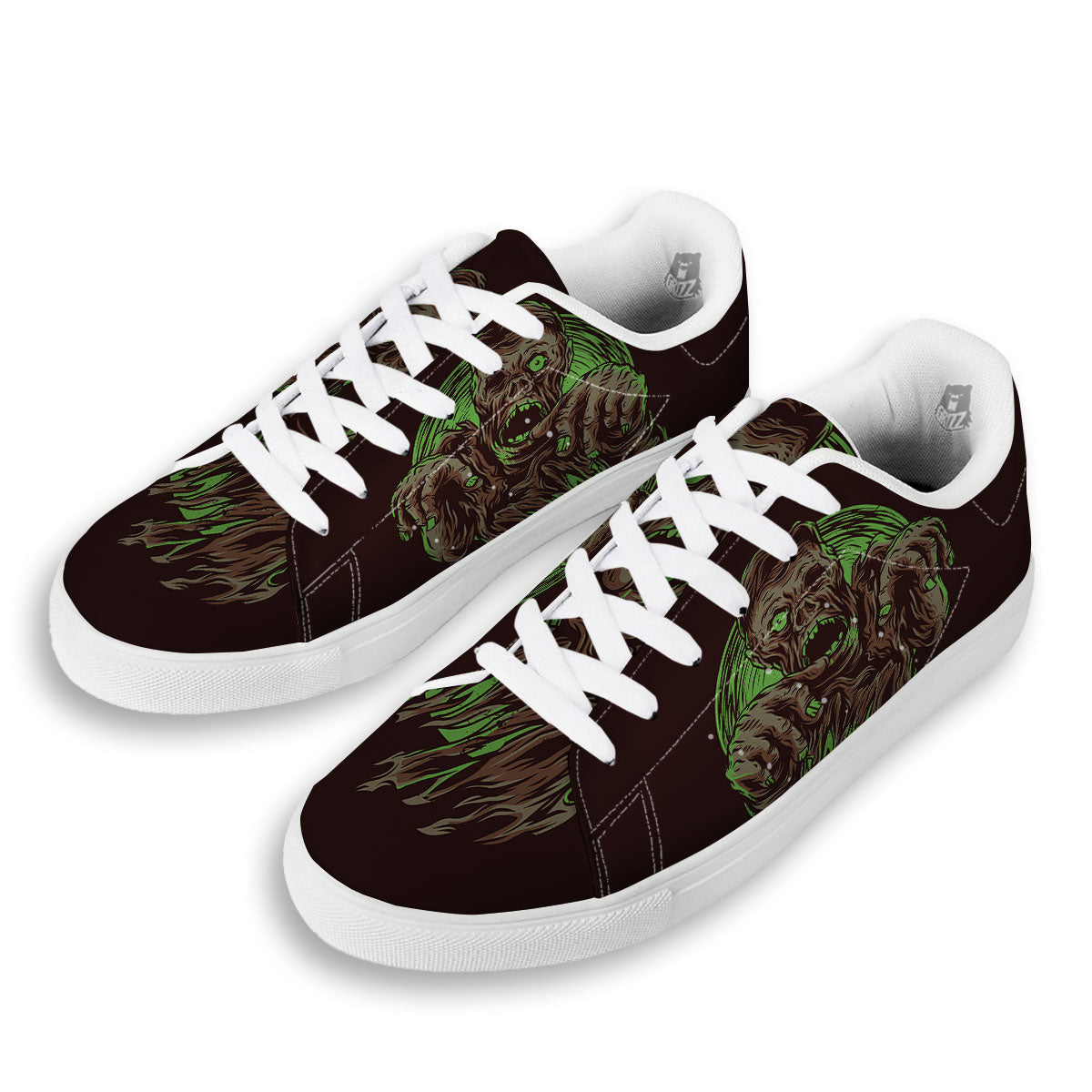 Zombie Walking Green Print White Low Top Sneakers-grizzshop