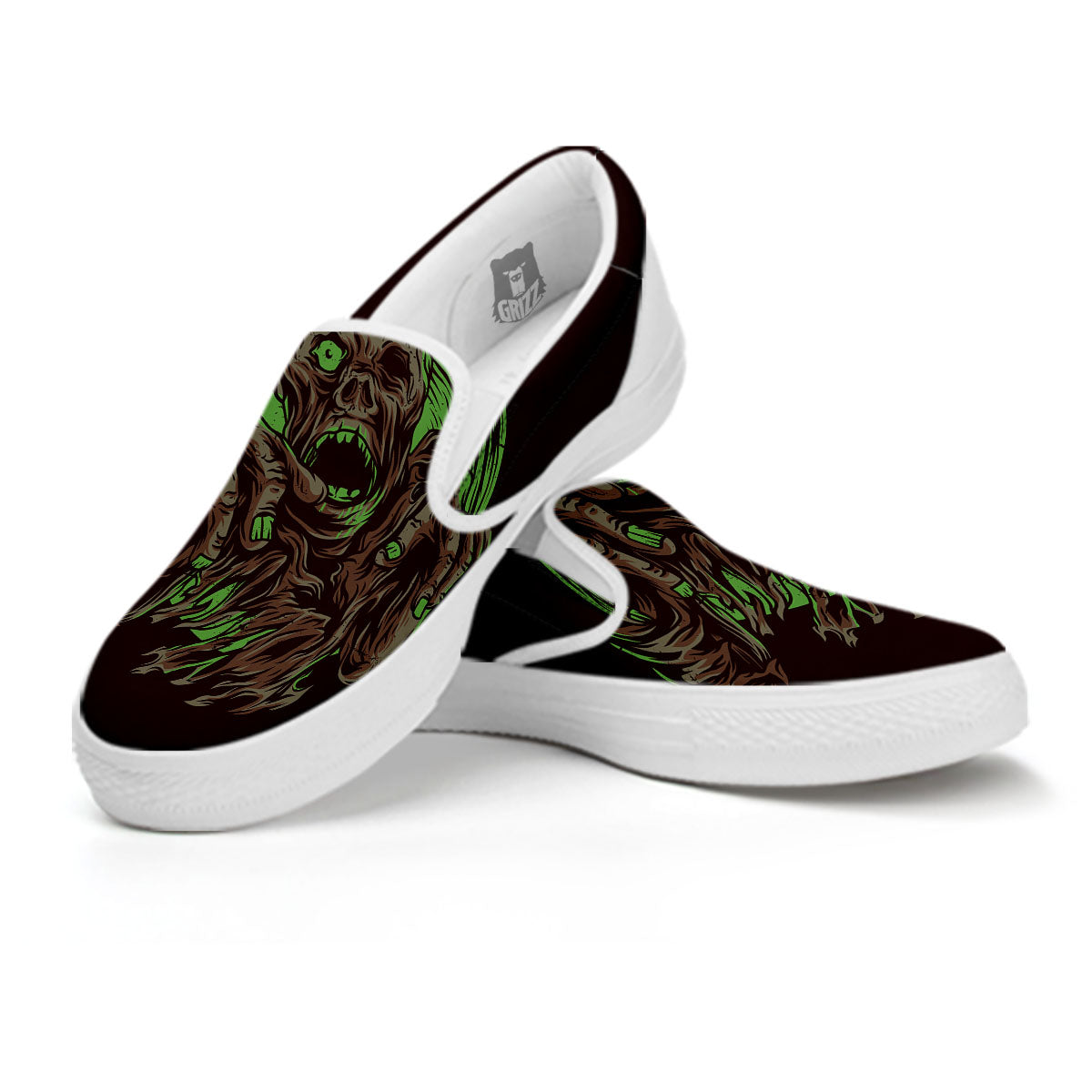 Zombie Walking Green Print White Slip On Shoes-grizzshop