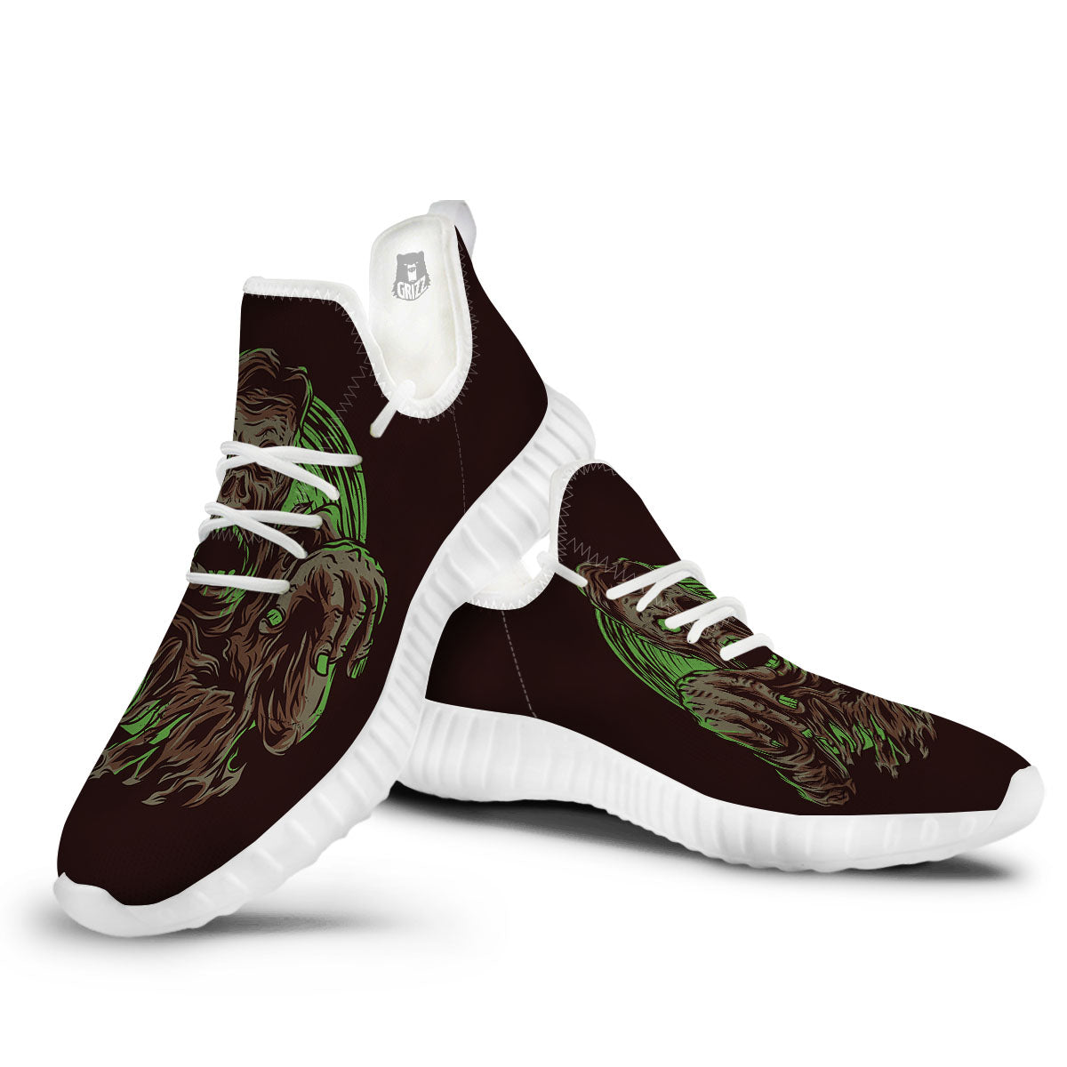 Zombie Walking Green Print White Walking Shoes-grizzshop