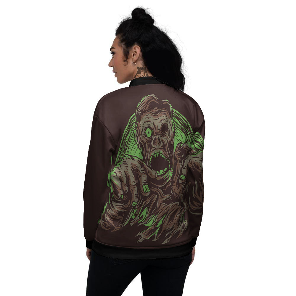 Zombie Walking Green Print Women's Bomber Jacket-grizzshop